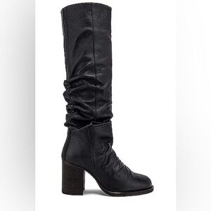 Free People Elle Black Leather Knee Slouch Boots 38